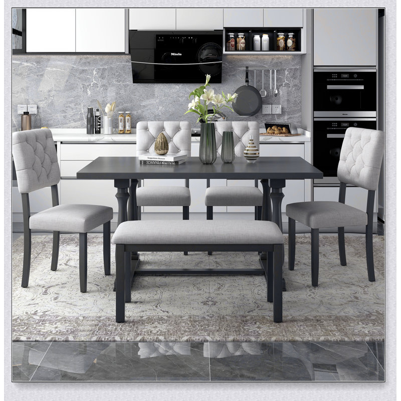 6 Piece Dining Table and Chair Set with Special shaped Legs Gray